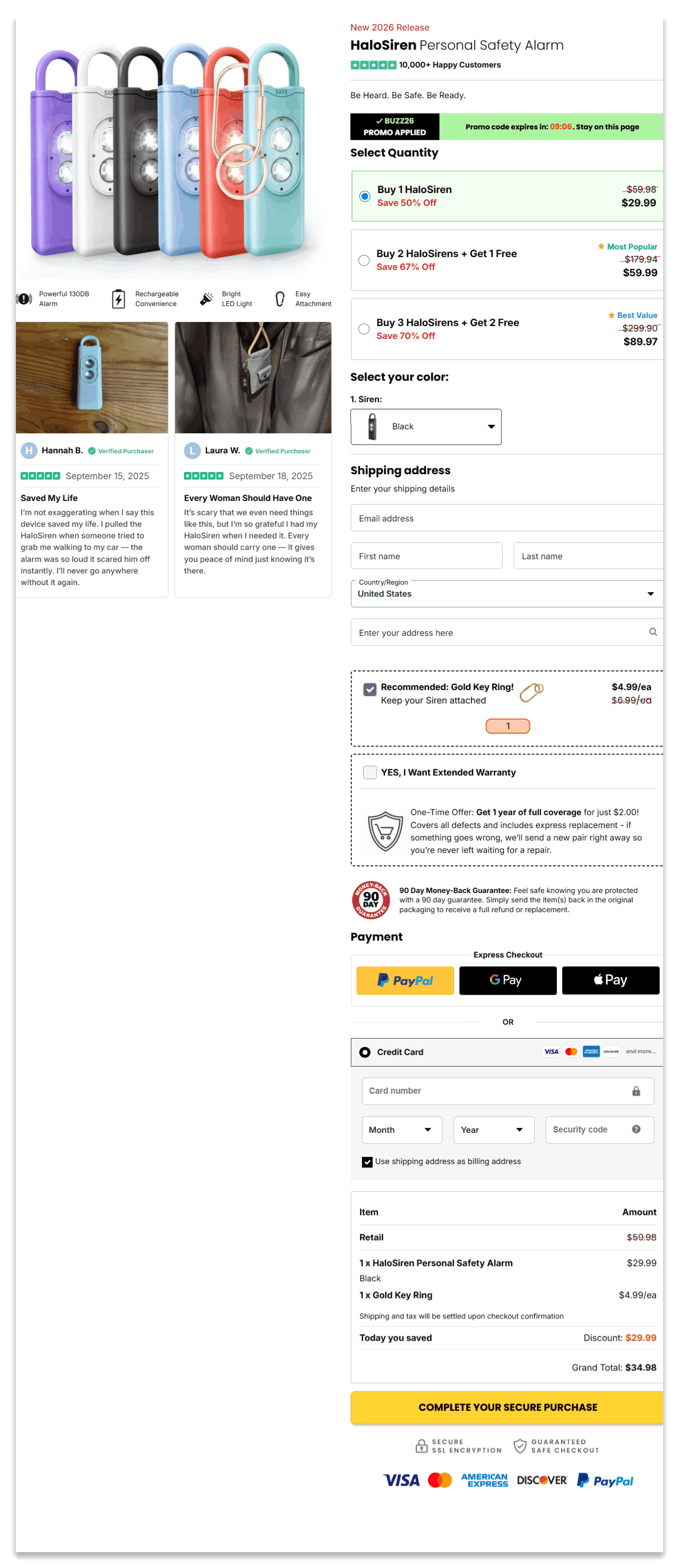 Halo Siren Secure checkout page